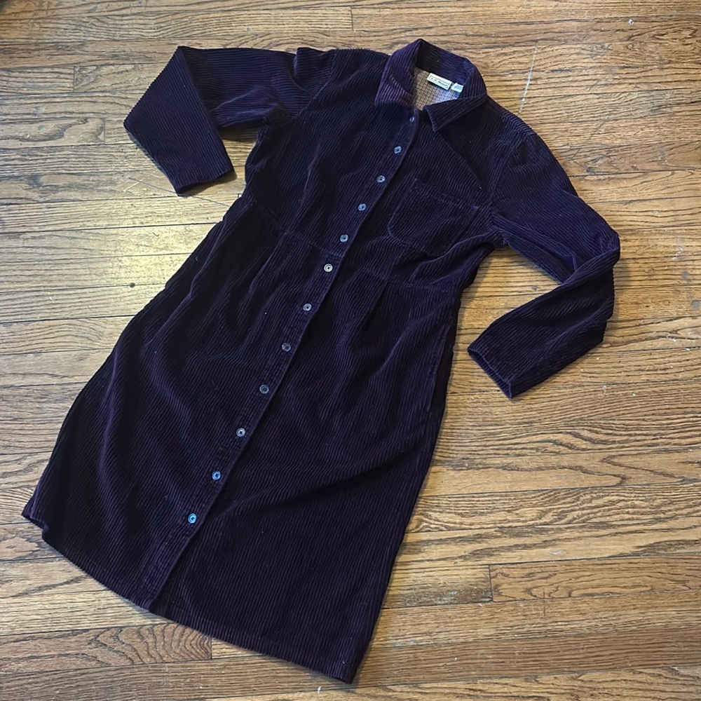 LL Bean corduroy dress in plum with pockets